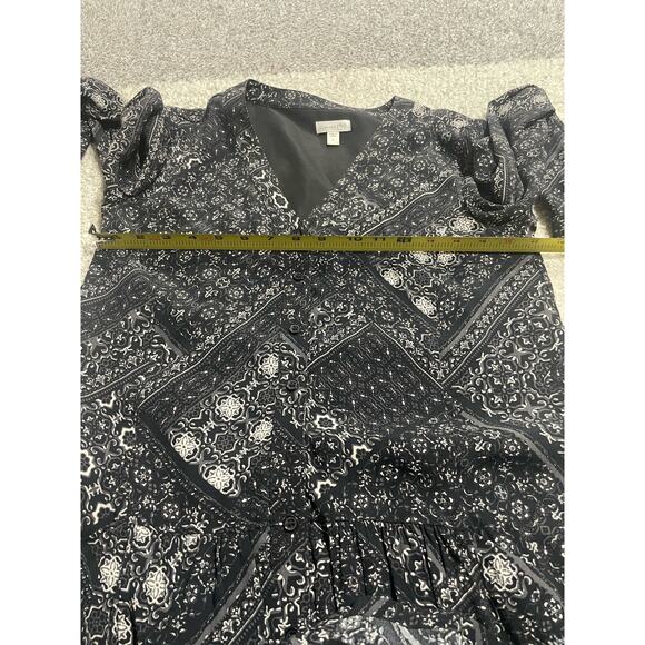 Garnet Hill Dress Womens Sz 2 Drop Waist Black Bandana Oversized Long Sleeve - Picture 3 of 11